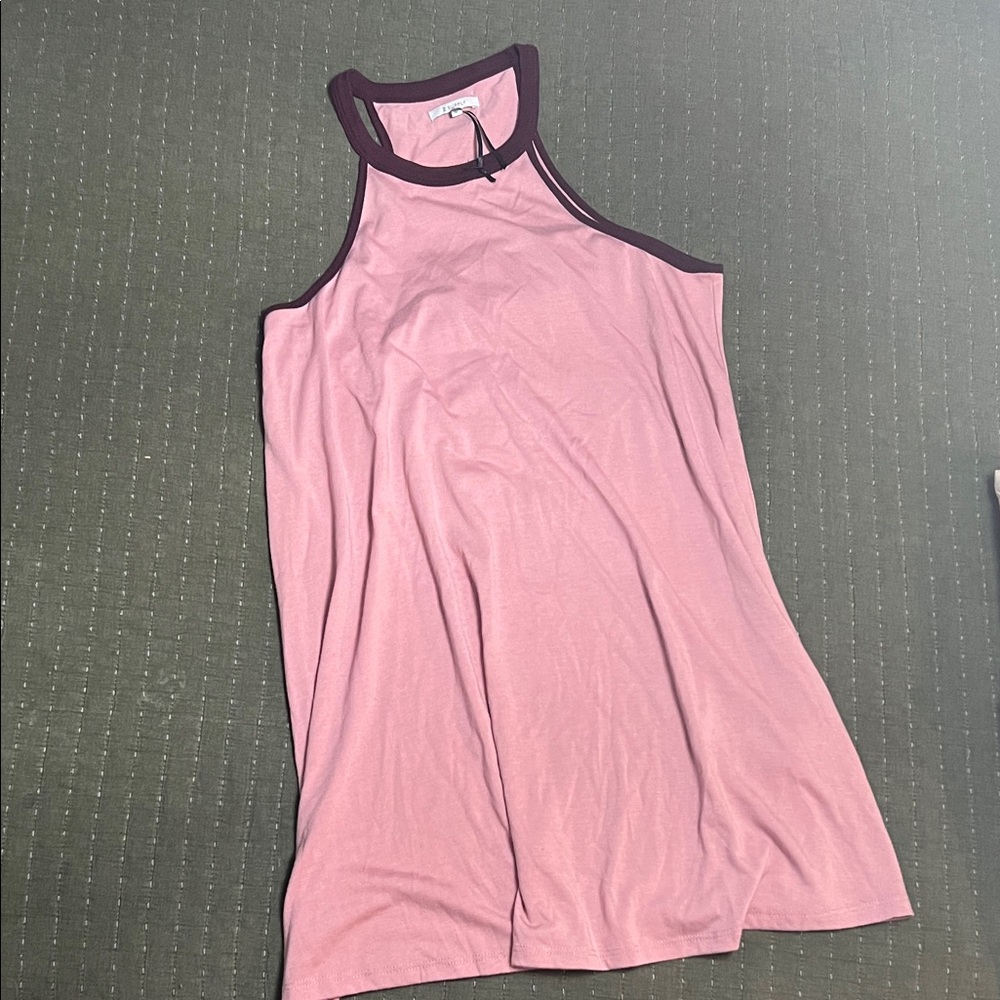 Z Supply Pink Mini Dress with Maroon Trim